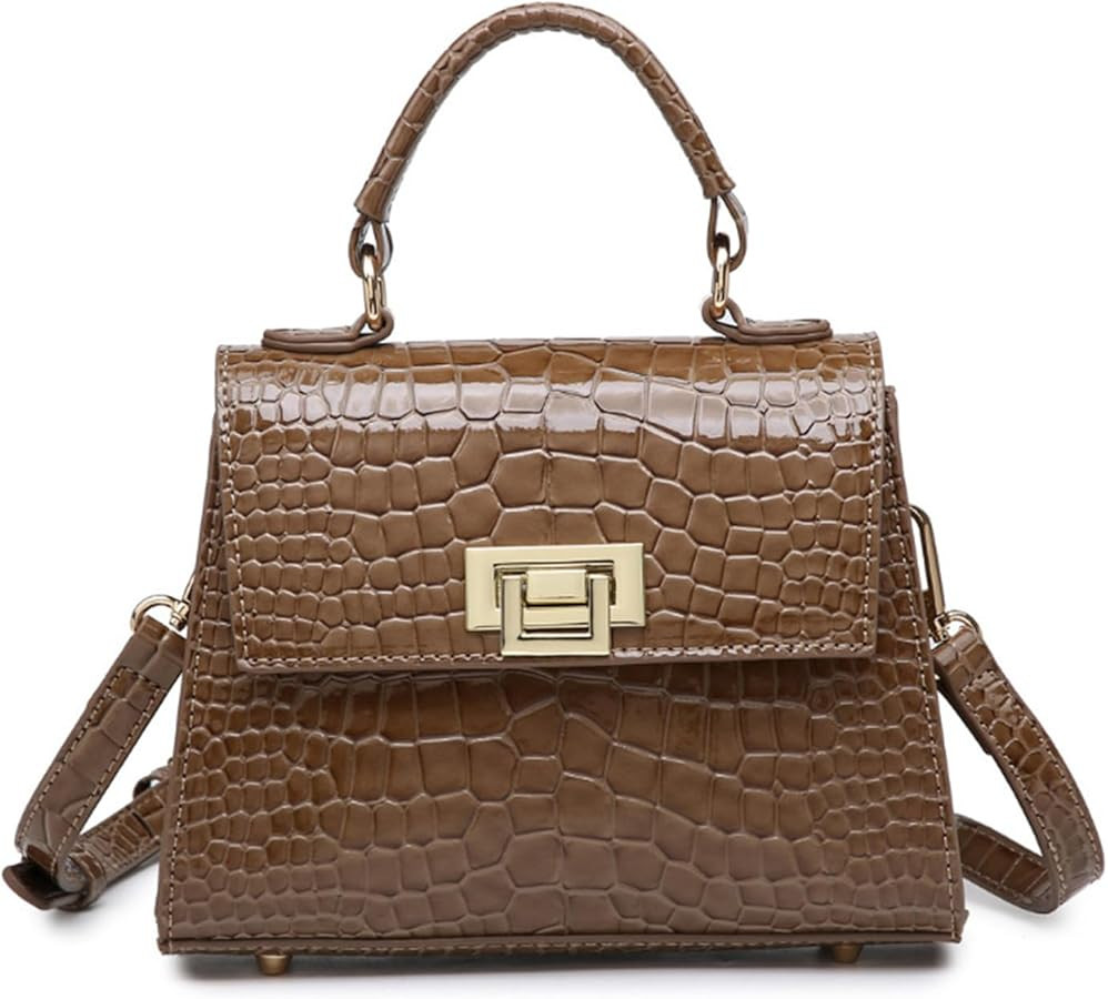 PU Leather Handbags and Purses for Women Crocodile Pattern Top Handle Shoulder Bags Flap Crossbod... | Amazon (US)