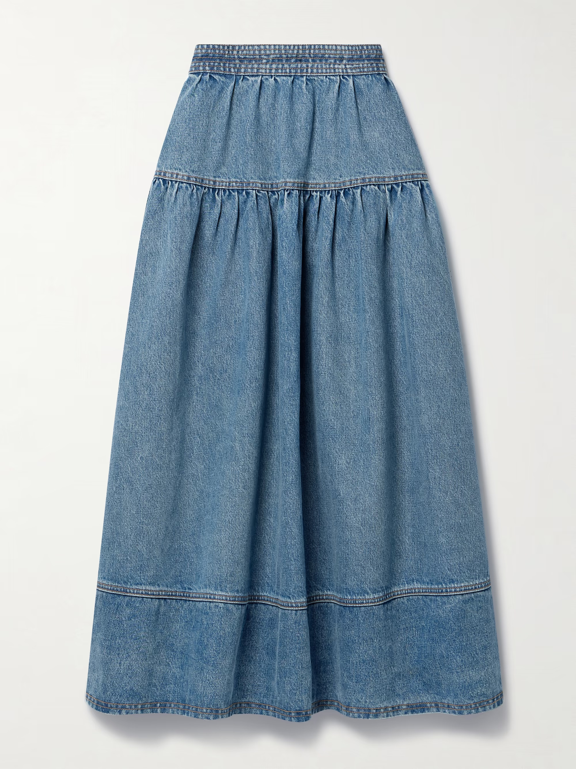 Astrid tiered denim maxi skirt | NET-A-PORTER (UK & EU)