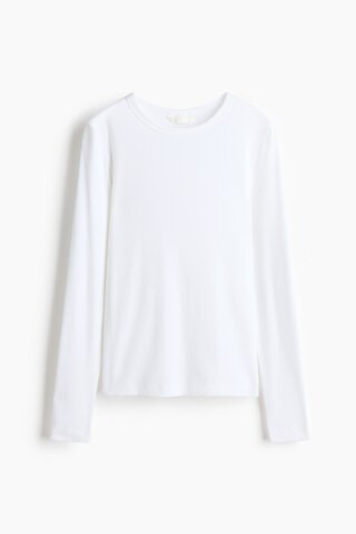 H & M - Ribbed cotton-blend top - White | H&M (UK, MY, IN, SG, PH, TW, HK)