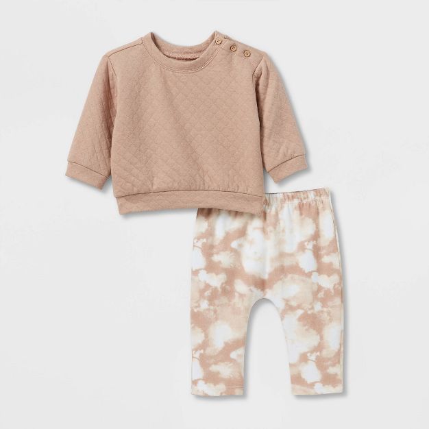 Grayson Collective Baby Quilted Pullover with Tie-Dye Pants Set - Brown | Target