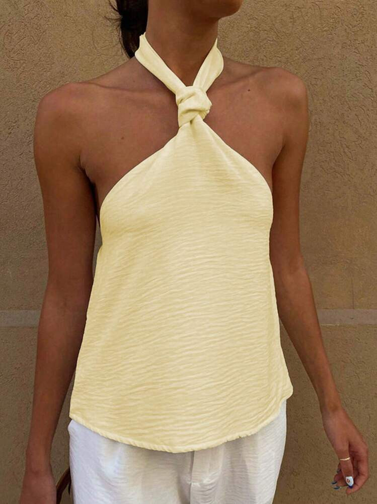 INAWLY Women's Casual Commuting Solid Color Halter Tank Top | SHEIN