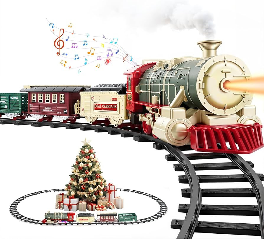 Luxspire Christmas Train Set with Smoke, Lights, and Sound, Classic Electric Train Set Around The... | Amazon (US)