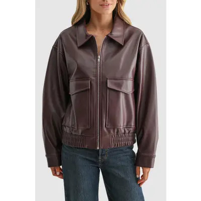 All in Favor Faux Leather Bomber Jacket in Burgundy at Nordstrom, Size Small | Nordstrom