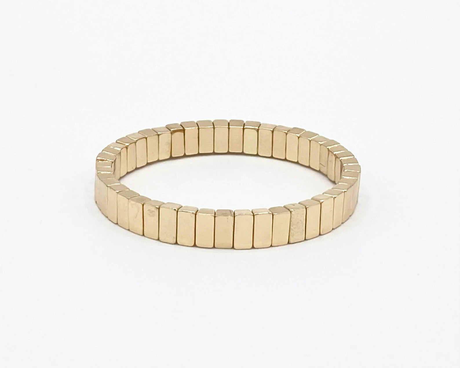 All Gold Enamel Tile Bracelet, Colorblock Bracelets, Tile Beads Bracelets, Stacking Bracelets, St... | Etsy (US)