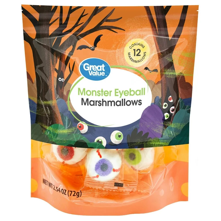 Great Value Halloween Marshmallow Monster Eyeballs, 2.54 oz Bag, 12 Count - Walmart.com | Walmart (US)