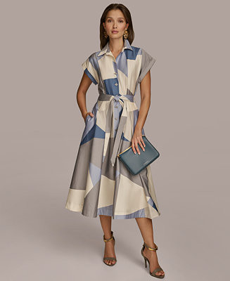 Women's Printed A-Line Midi Shirtdress | Macy's