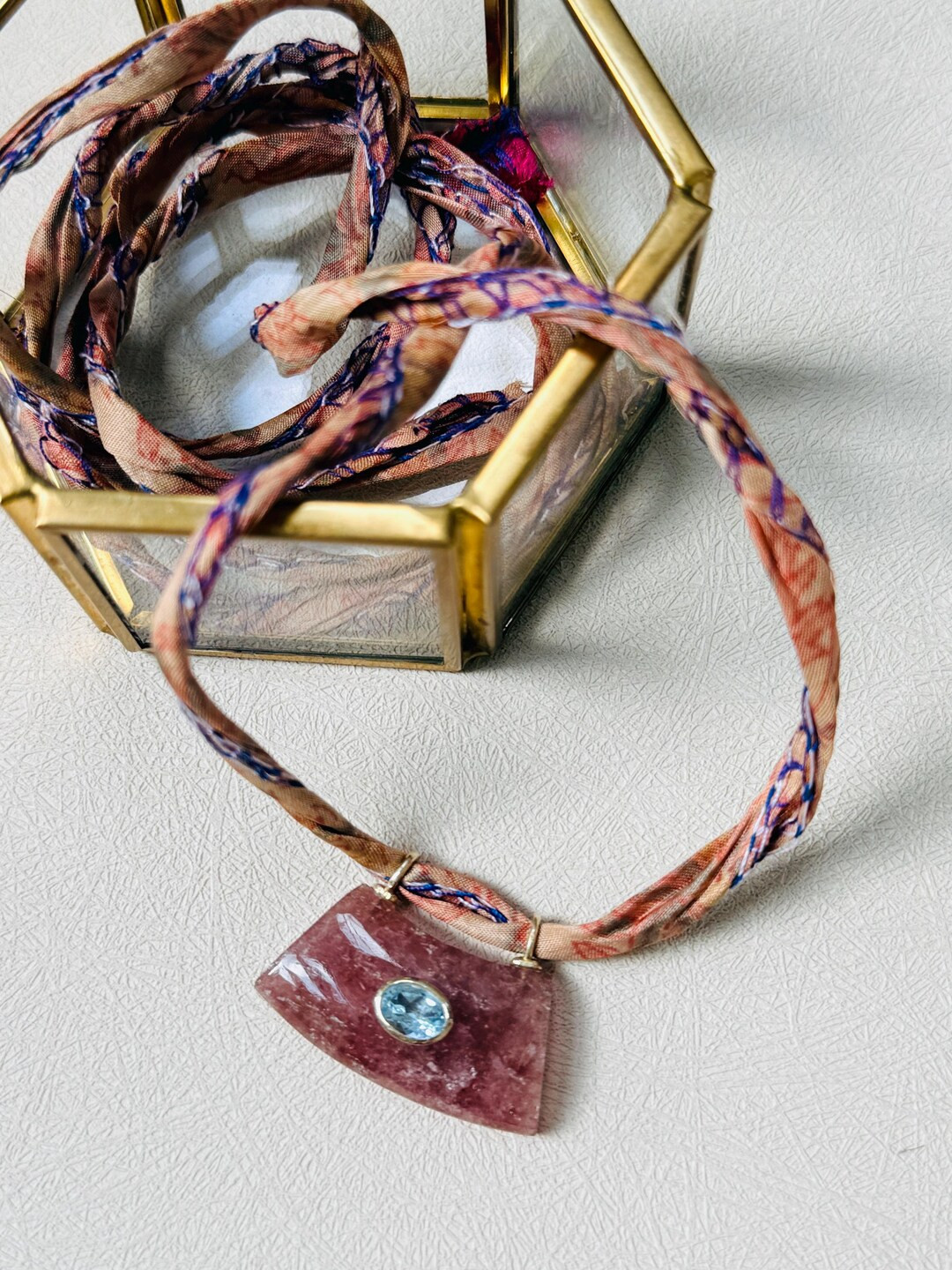 Gemstone unique adjustable necklace with handmade silk Colorful Cord | Etsy (US)