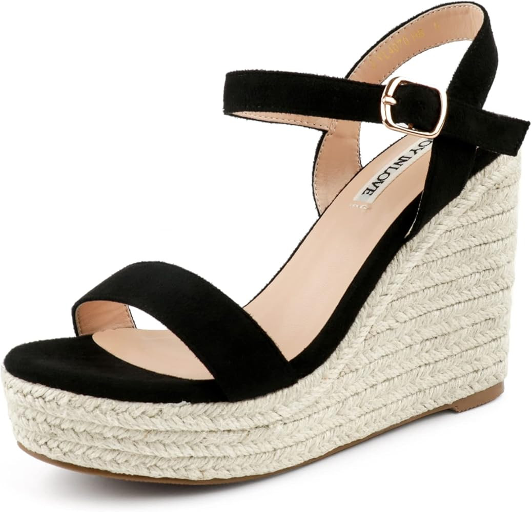 JOY IN LOVE Womens Espadrilles Wedge Sandals Platform Heels Ankle Strap Open Toe Buckle Sandals | Amazon (US)