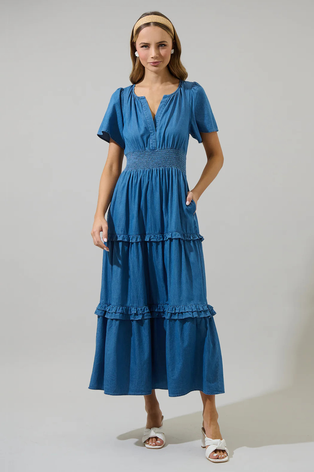 Haysville Palmer Chambray Tiered Maxi Dress | Sugarlips
