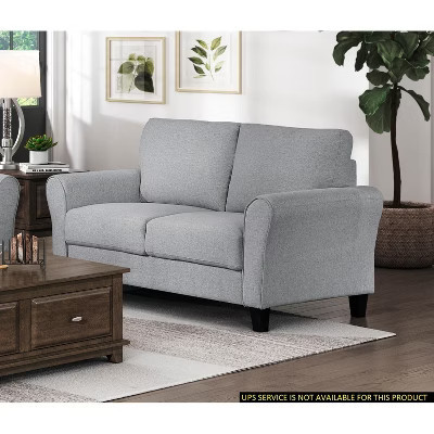 Dark Gray Modern Loveseat Textured Fabric Upholstered Rounded Arms Attached Cushions Transitional Living Room Furniture | Target