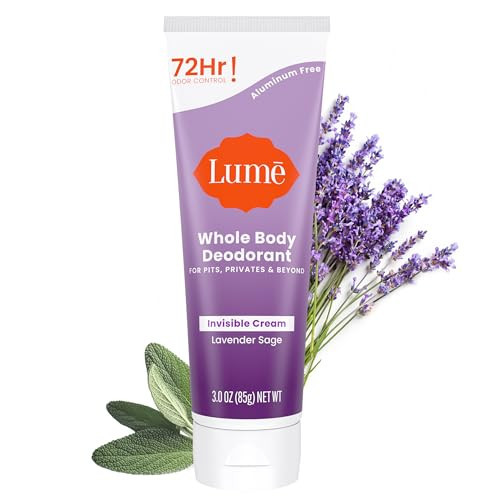 Lume Whole Body Deodorant - Invisible Cream Tube - 72 Hour Odor Control - Aluminum Free, Baking Soda Free, Skin Safe - 3.0 ounce (Lavender Sage) | Amazon (US)