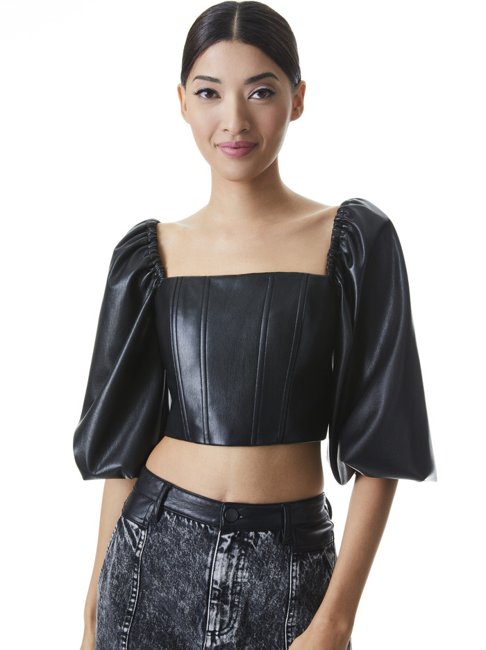 BRONTE VEGAN LEATHER BUSTIER TOP | Alice + Olivia