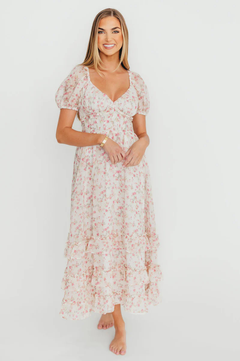 Danielle Corset Maxi Dress in White/Pink Floral | Worth Collective