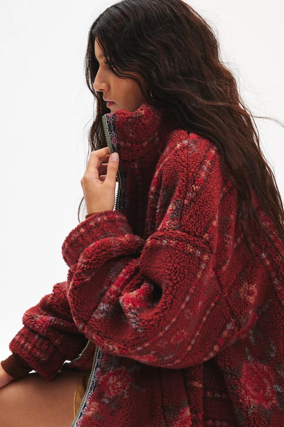 BDG Mae Printed Piled Fleece Zip-Up Jacket | Urban Outfitters (US and RoW)
