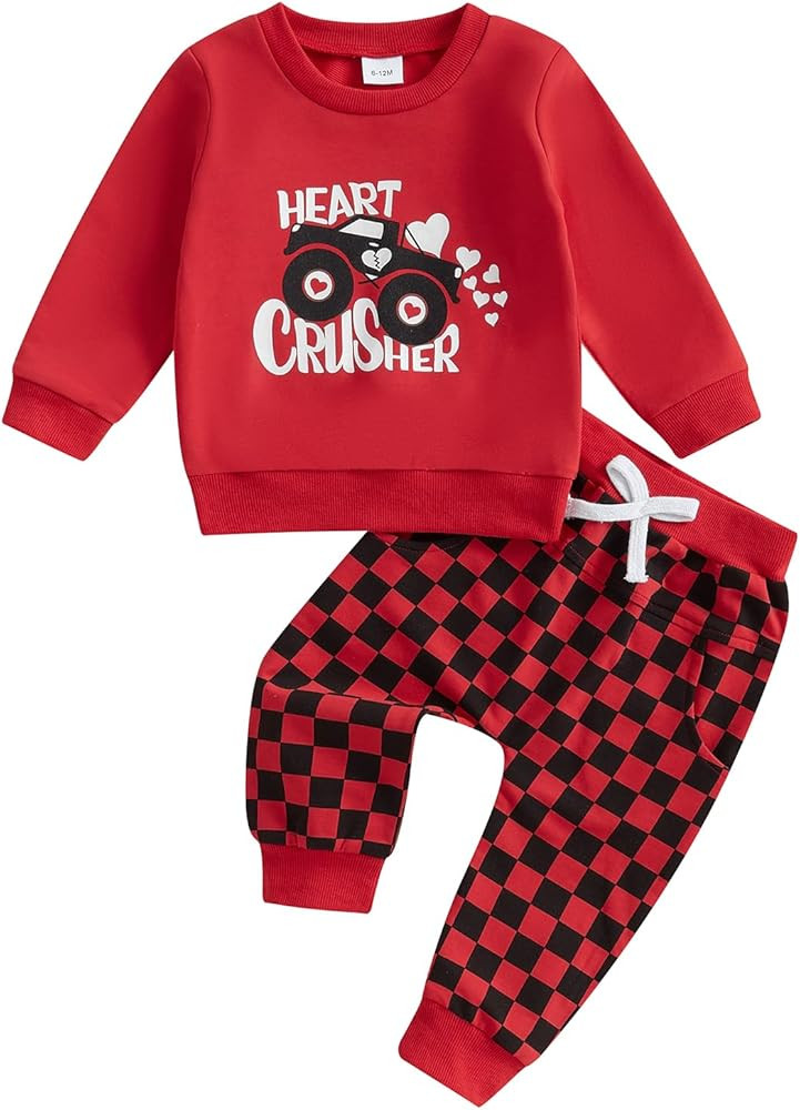 BeQeuewll Baby Boy Christmas Outfit Long Sleeve Letter Print Sweatshirt Pants Set 2Pcs Toddler Boy Christmas Outfits Winter | Amazon (US)