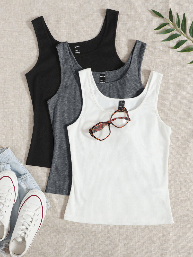 SHEIN Plus 3pcs Rib-knit Tank Top | SHEIN