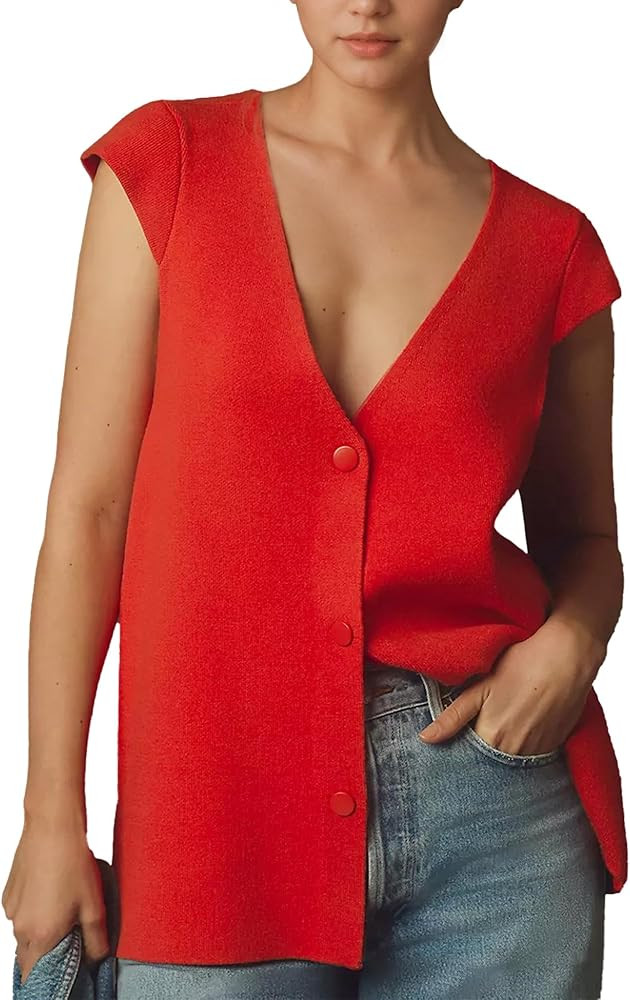 Hixiaohe Knit Sweater Vest for Women Sleeveless Cardigan V Neck Button Tank Tops Womens Fashion C... | Amazon (US)