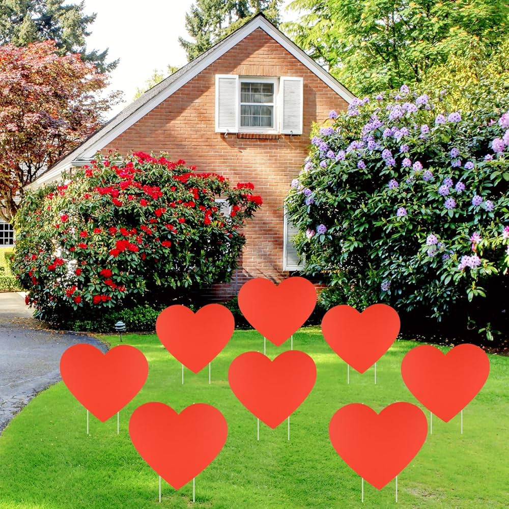 NQEUEPN 8pcs Valentine's Day Heart Yard Signs, Red Plastic Cardboard Decor with 16 Stakes, Farmho... | Amazon (CA)
