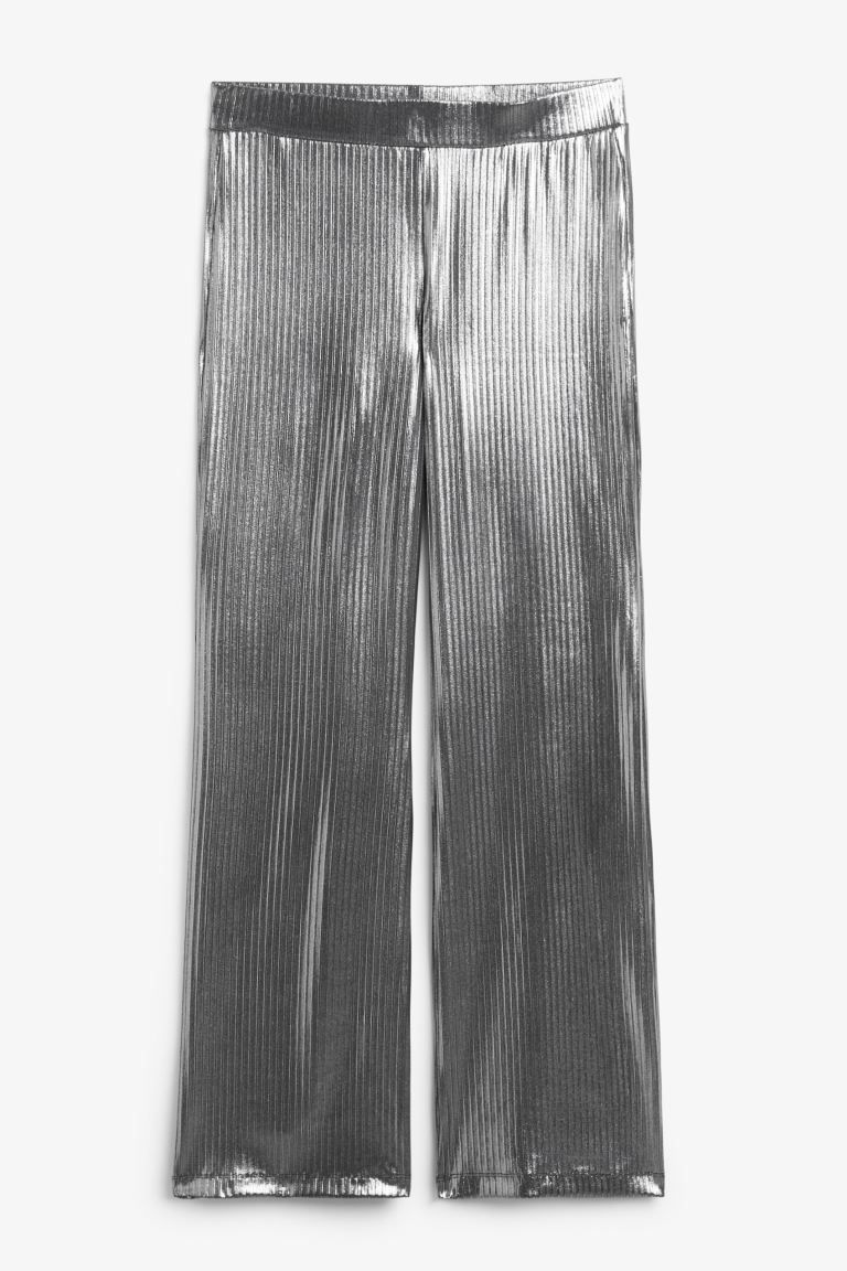 Straight leg ribbed jersey trousers - SIlver - Ladies | H&M GB | H&M (UK, MY, IN, SG, PH, TW, HK)