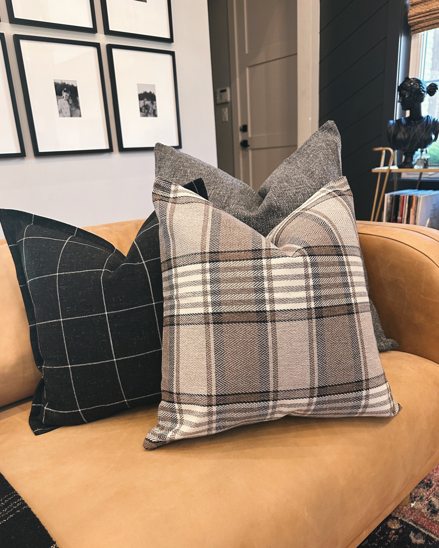 Gray and white plaid hot sale pillows