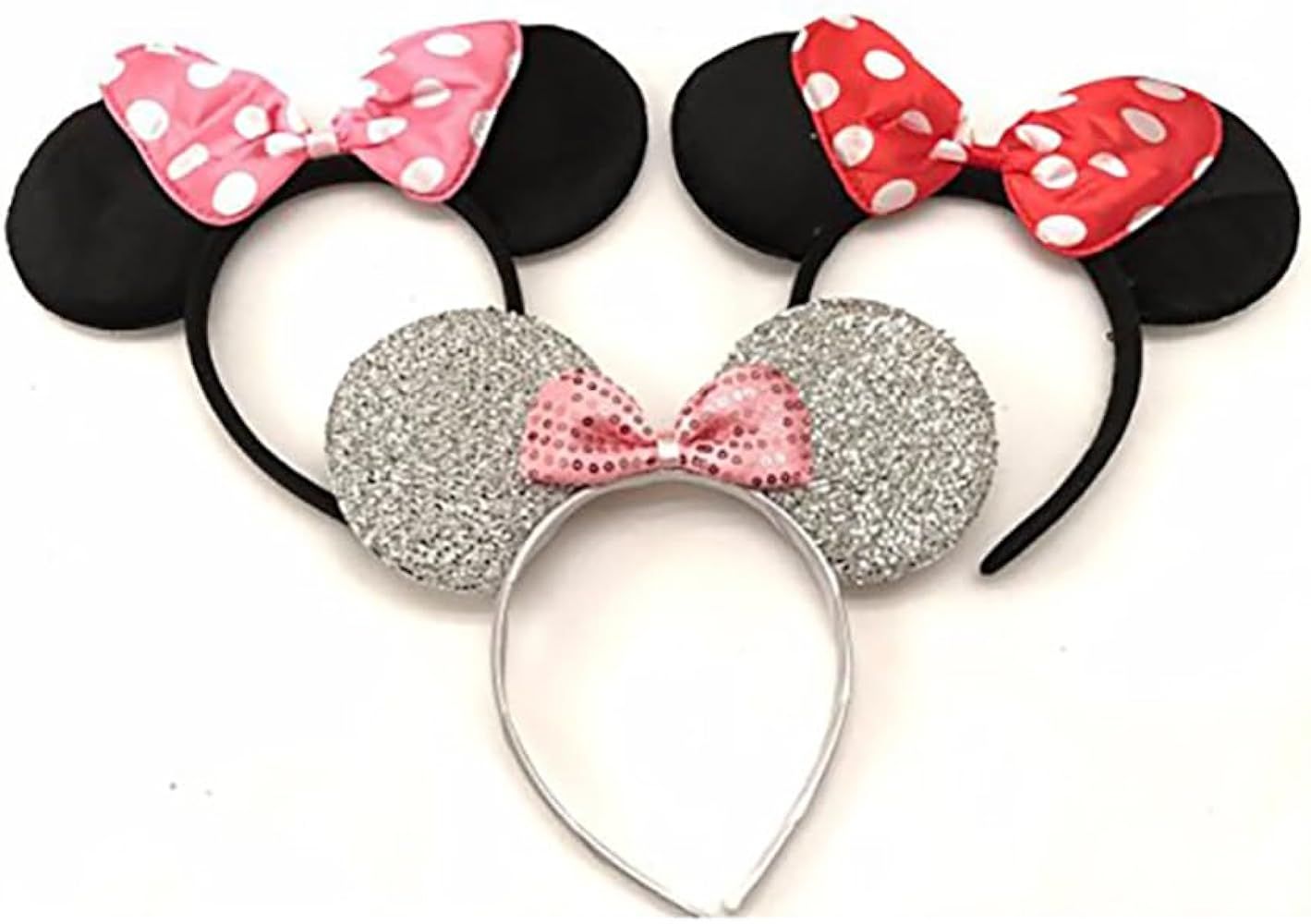 3 Minnie Mouse Black Red Pink Silver Bow-Mickey Mouse Ears Headband Costume | Amazon (US)
