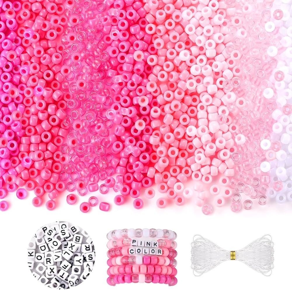 Pink Pony Beads, Funtopia 1200 Pcs Pony Beads with 100 Pcs Letter Beads for Bracelets Jewelry Mak... | Amazon (CA)