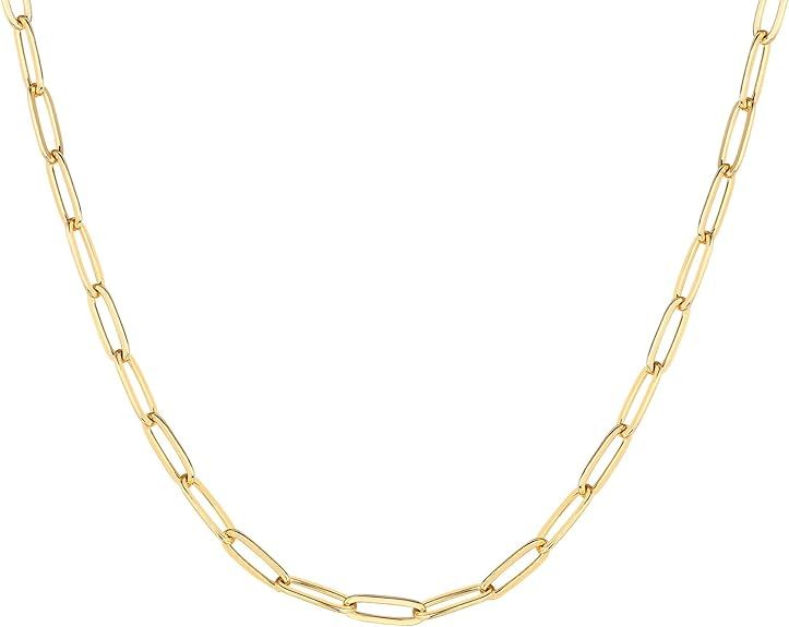PAVOI 14K Gold Plated Curb Paperclip Box Sphere Bead Snake Herringbone and Figaro Chain Adjustabl... | Amazon (US)