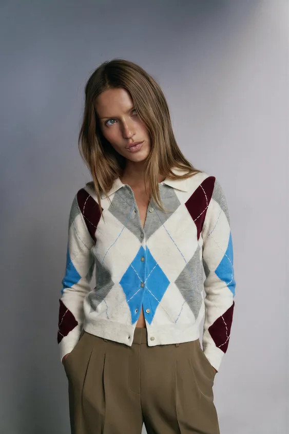 ARGYLE KNIT CARDIGAN | Zara UK