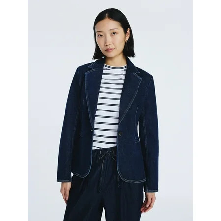 Free Assembly Women s Single Breasted Denim Blazer Sizes XS-XXL | Walmart (US)