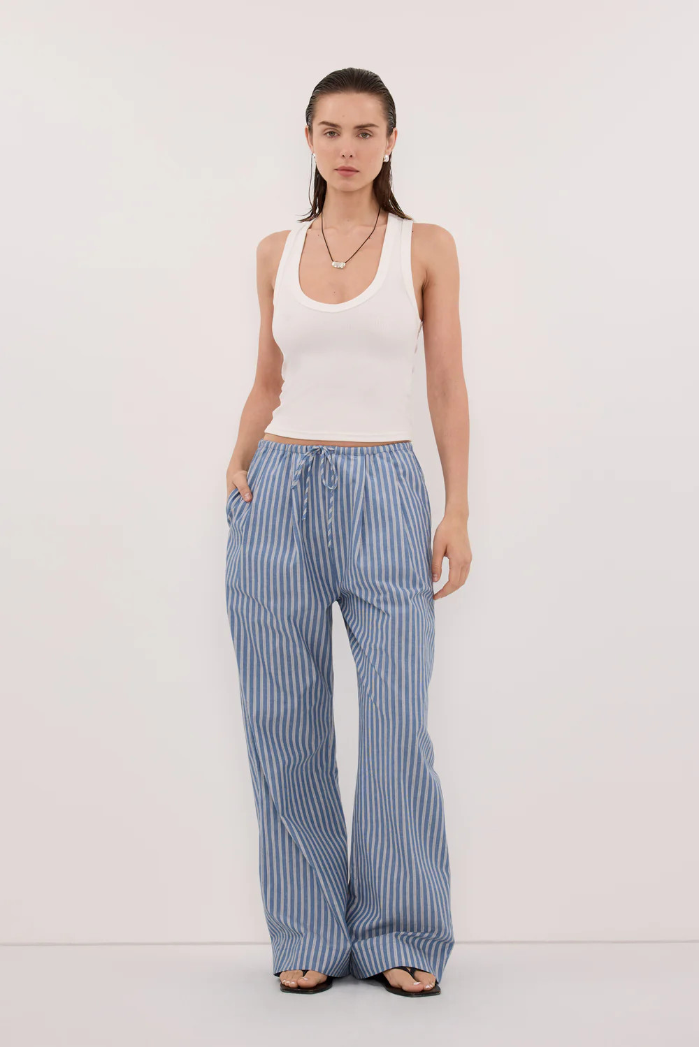 GRACIE BLUE STRIPE DRAWSTRING PANT | DISSH