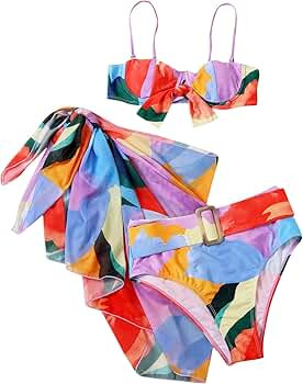 SOLY HUX Women's Color Block Halter Tie Side Bikini Bathing Suits with Cover Up Beach Skirt 3 Pie... | Amazon (US)