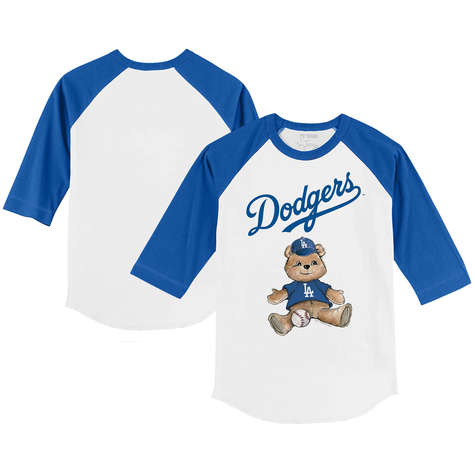 Infant Tiny Turnip White/Royal Los Angeles Dodgers Teddy Boy Raglan 3/4 Sleeve T-Shirt | Fanatics