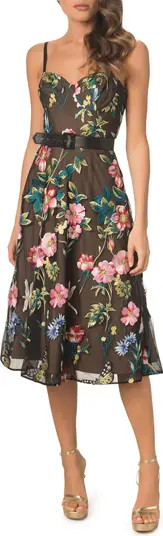 Carlita Floral Embroidery Bustier Midi Dress | Nordstrom