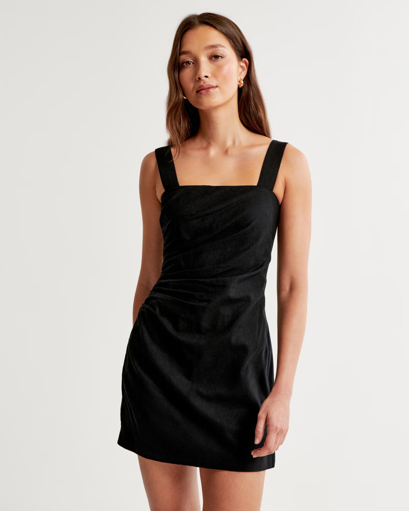 Women's Linen-Blend Ruched Squareneck Mini Dress | Women's Dresses & Jumpsuits | Abercrombie.com | Abercrombie & Fitch (US)