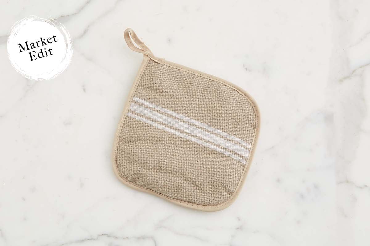 French Linen Pot Holder, White Stripe | etúHOME