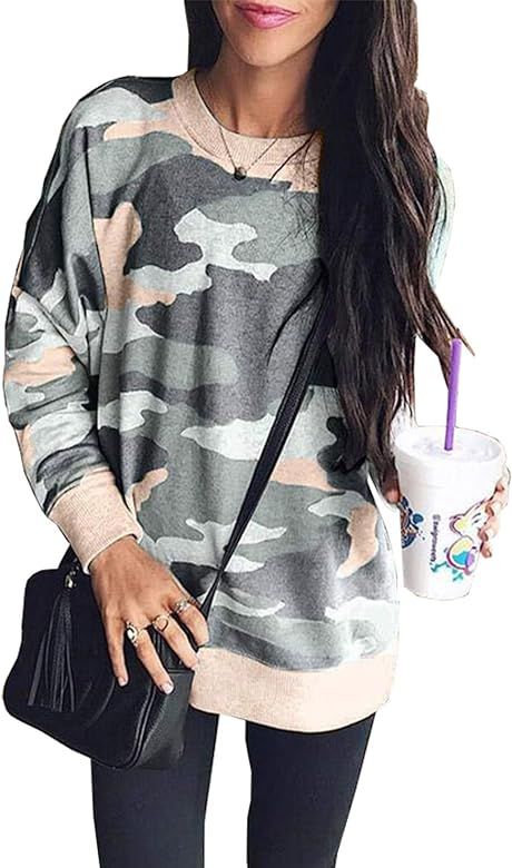 Women's Leopard Print Long Sleeve Crew Neck Fit Casual Sweatshirt Pullover Tops Shirts | Amazon (US)