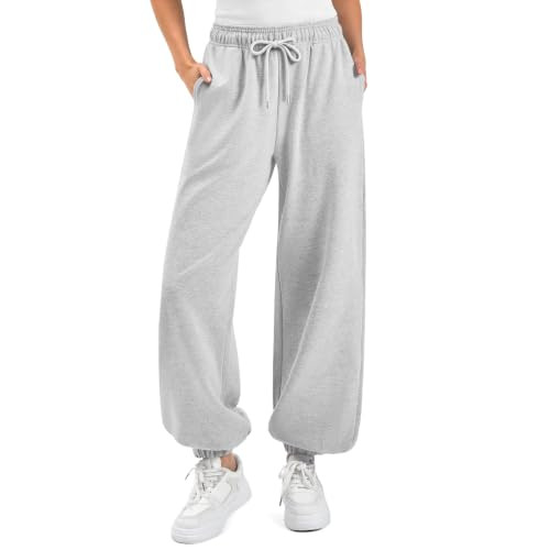 SINOPHANT Sweatpants Women Baggy Joggers with Pockets Off White Gray XL | Amazon (US)