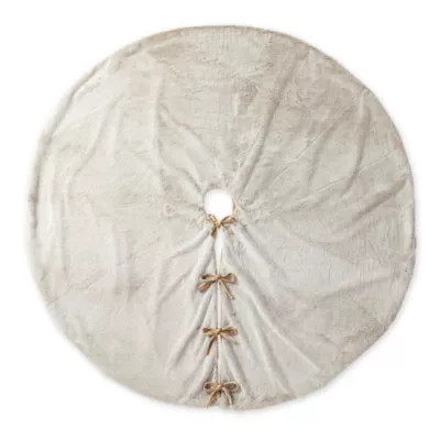 Glitzhome 60"D Oversized Milk Coffee Brown Reversible Faux Rabbit Fur/Korean Fleece Christmas Tree Skirt | Belk