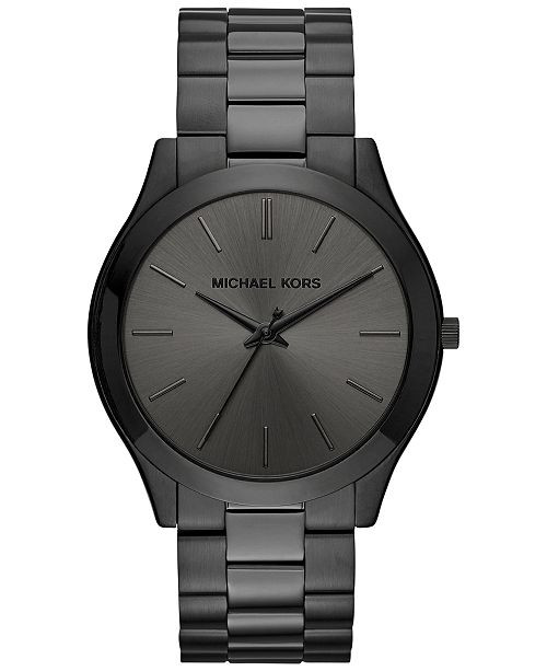 Unisex Slim Runway Black Ion-Plated Stainless Steel Bracelet Watch 44mm MK8507 | Macys (US)