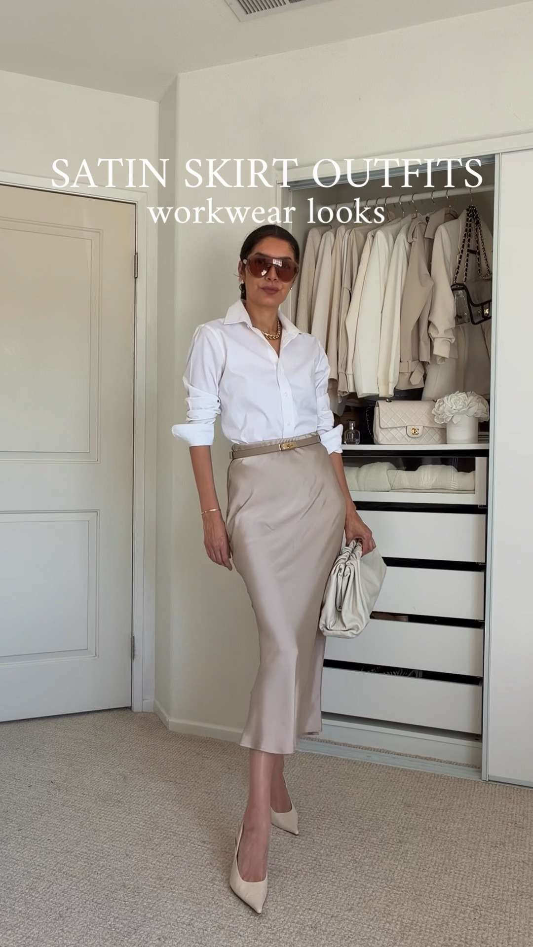 3 WORKWEAR OUTFITS 🤎 Styling a satin midi skirt

A satin midi skirt can absolutely look professional and polished for the office—it’s all about how you style it. I created 3 workwear outfit ideas by pairing it with a white shirt, striped shirt and tailored vest.

The skirt I’m wearing is actually silk from @Quince  (size XS), which I love even more than satin—the fabric feels beautiful and gives the outfits such an elevated look.

I added a belt to define the waist and give each outfit more structure, then finished the looks with my Zara heels—so comfortable and true to size.
My bag is Bottega Veneta and got it from @Fashionphile such an incredible find! 

This is an easy way to make a feminine midi skirt feel sophisticated, professional and completely office appropriate. 🤎

➫ MY BODY MEASUREMENTS FOR YOUR REFERENCE
Bra: 32C (81 cm) | Waist: 26” (66 cm) | Hips: 38” (96.5 cm) | Height: 5’7” (170 cm)

satin midi skirt outfit | satin skirt work outfit | how to style a satin midi skirt | silk midi skirt outfit | Quince silk skirt | midi skirt office outfit | professional work outfits | polished office outfits | business casual outfits | feminine workwear | office wardrobe essentials | fashion over 40 | fashion over 50

#WorkwearOutfits #MidiSkirt #OfficeStyle #LTKStyle

#LTKOver40 #LTKSeasonal #LTKootd