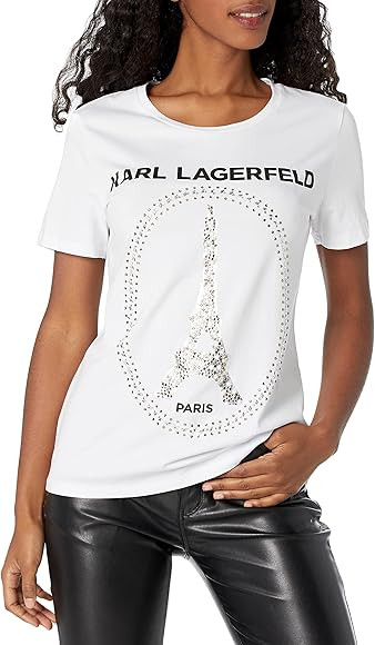 Karl Lagerfeld Paris Women's Short Sleeve Sequin Eiffel Tower Tee | Amazon (US)
