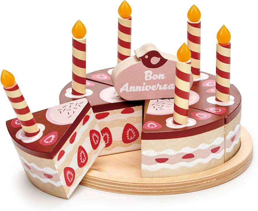 Tender Leaf Toys - Chocolate Birthday Cake - Pretend Play Food Toy with Candles and Plate, Birthd... | Amazon (US)