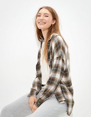 AE Plaid Babydoll Button Up Shirt | American Eagle Outfitters (US & CA)