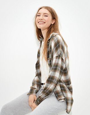 AE Plaid Flannel Babydoll Button Up Shirt | American Eagle Outfitters (US & CA)