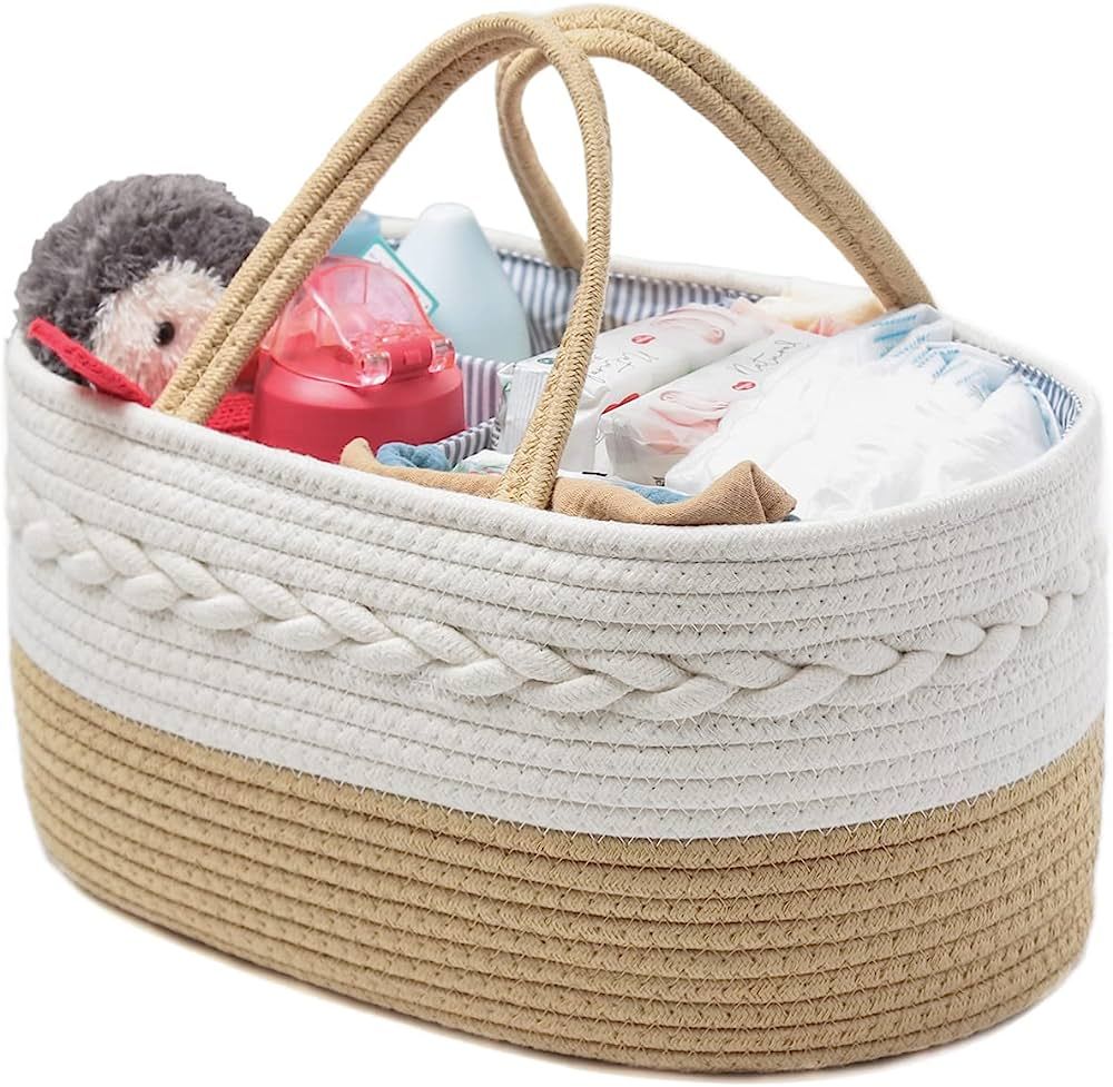 Yoe Gogh Baby Diaper Caddy Organizer, Rope Woven Nursery Storage Basket with Adjustable Divider, ... | Amazon (US)