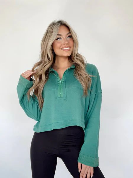 Green Lazy Day Zip Up | Lane 201 Boutique