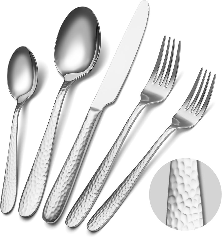 Hammered Silverware Set, EIUBUIE 40-Piece Stainless Steel Flatware Set for 8, Mirror Finish Table... | Amazon (US)