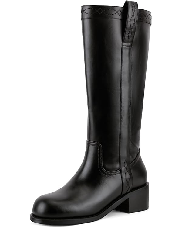 UBWDU Womens Knee High Boots Square Toe Platform Chunky Block Heel Banana Campus Boots | Amazon (US)