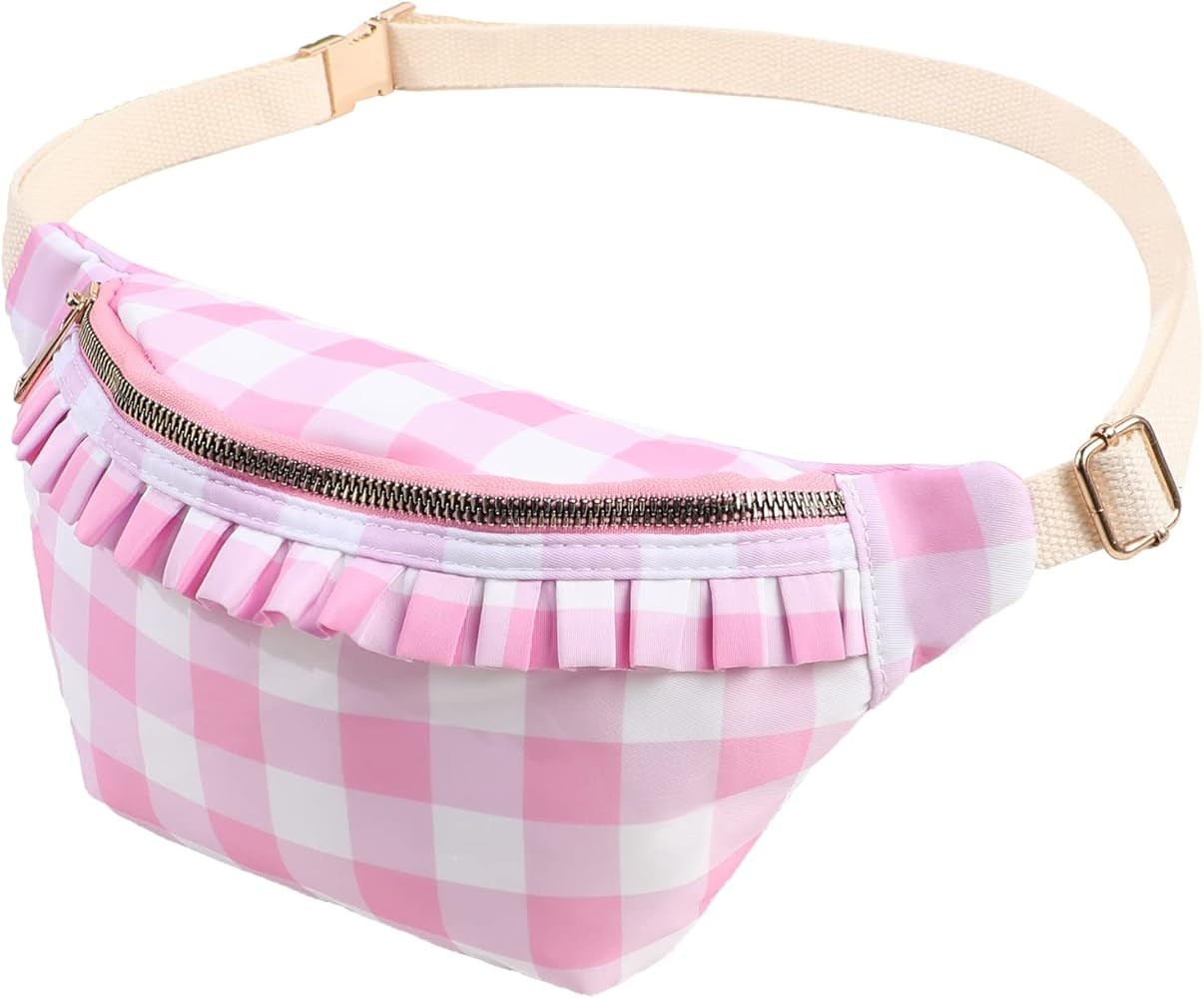 Belt Bag for Women Gingham Ruffle Crossbody Fanny Pack with Adjustable Strap,Fashion Waist Pack B... | Amazon (US)