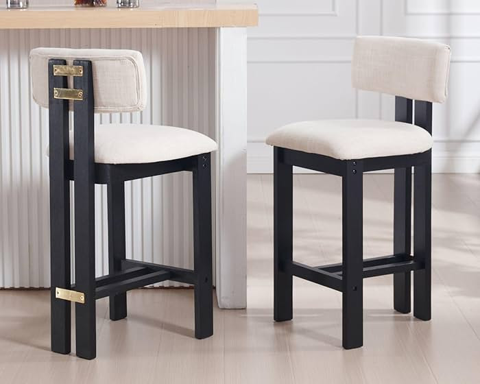 26’’ Tall Farmhouse Kitchen Bar Stools Set of 2, Modern Counter Stools with Backs Beige Linen... | Amazon (US)